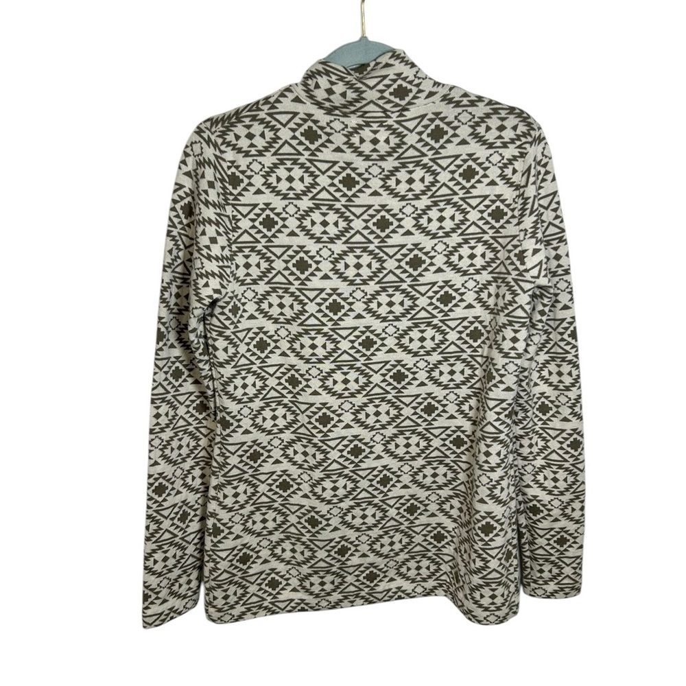 Duluth Trading Co Women’s Coolmax Mock Neck Cream Olive Aztec Pullover medium - Picture 10 of 14